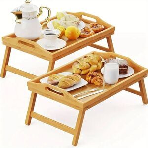 NWT in Box Set of 2 Bamboo wood foldable Breakfast Bed Couch Computer Table Tray